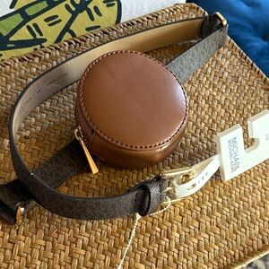 Michael Kors Tan Brown Leather Round Belt Bag with Gold Hardware 38 inches